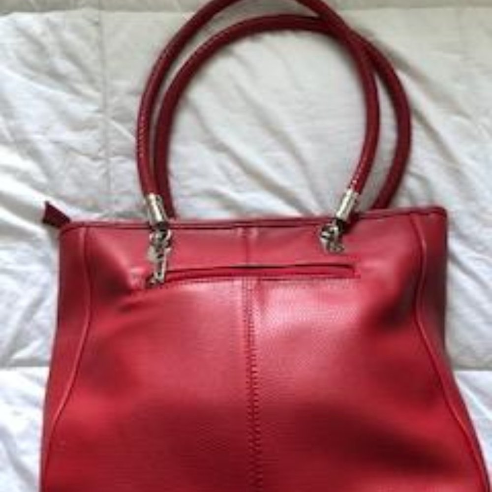 Red Leather Tote Handbag